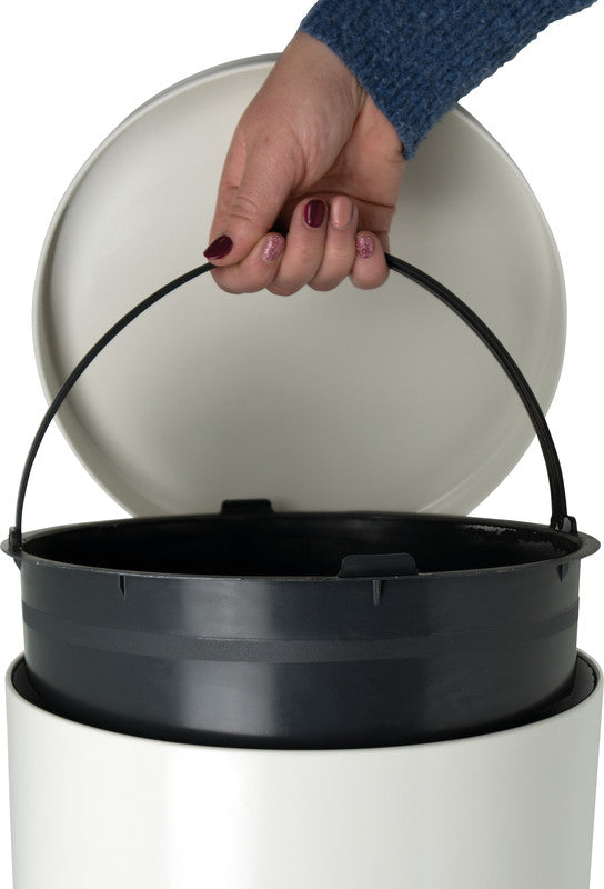 Helit Papierkorb – 20 l, mit Deckel – Stahl, weiss – Ø 300 × H 450 mm