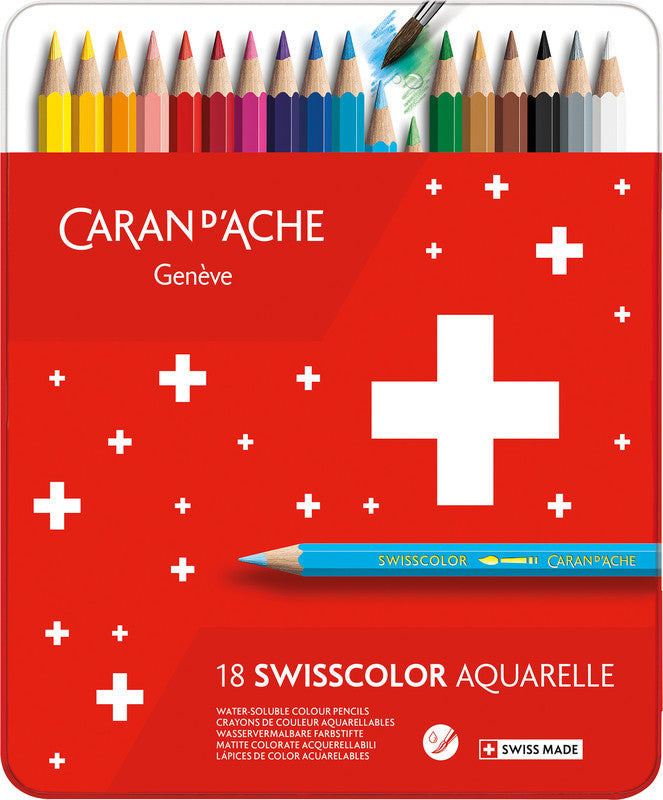 Caran d-Ache Caran d'Ache Aquarellfarbstifte Swisscolor Aquarelle – 18 Farben, im Metalletui, Ø 2,8 mm, FSC