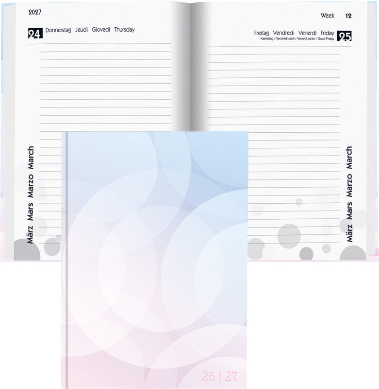 Biella mydiary Schüleragenda – 1 Tag/Seite, Gebunden, 12 × 16,5 cm, Aug–Jul, Mehrsprachig, Pastell, FSC