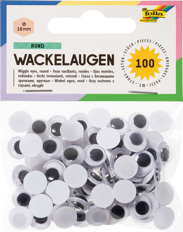 Folia Wackelaugen – 100 Stück – Weiss – Ø 10 mm