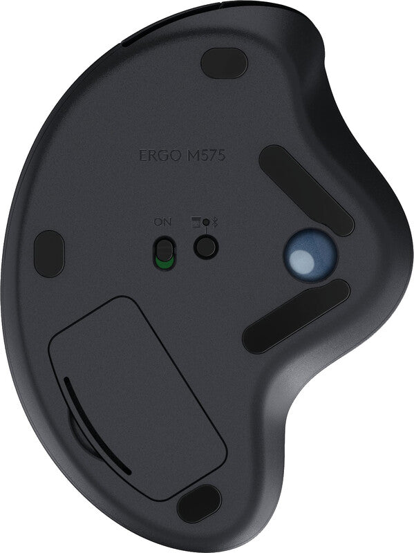 Logitech Ergo M575 Ergonomische Maus – kabellos, Bluetooth + 2,4 GHz, 4 Tasten, für Rechtshänder, schwarz