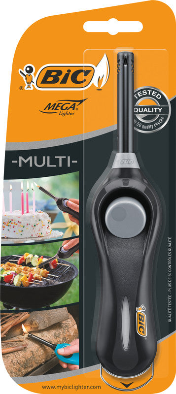 BIC Multifunktionsfeuerzeug Megalighter U140 – ergonomischer Kunststoffgriff, 6 cm Zündvorrichtung – mehrfarbig