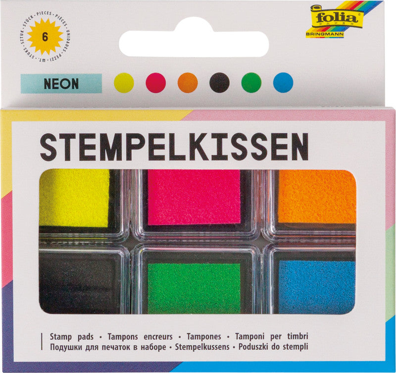 Folia Stempelkissen – 6er-Set, Kunststoff, 24 × 24 mm, farbig sortiert