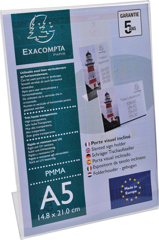 Exacompta Tischaufsteller – für A5 – 1 Fach – Hochformat – transparent – Acryl – 150×214×76 mm