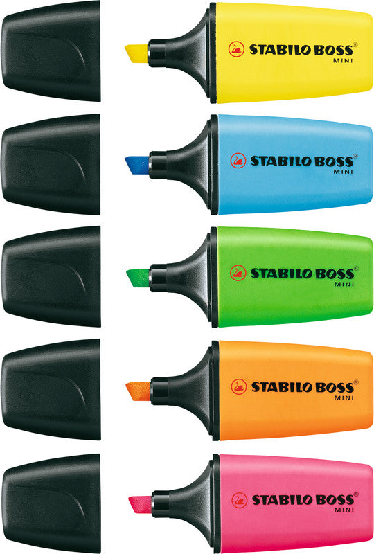 STABILO BOSS Textmarker Mini Set 3 Farben – Keilspitze, 2–5 mm