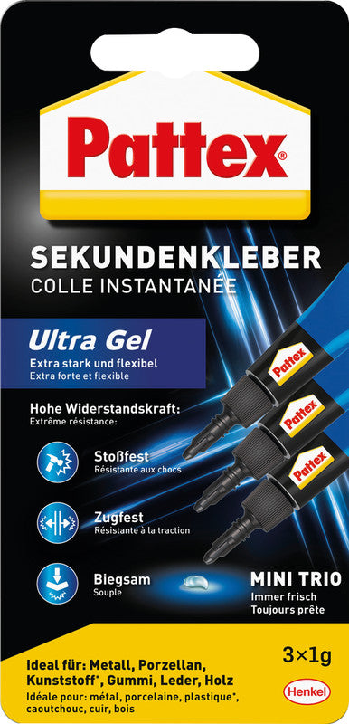 Pattex Sekundenkleber – Tube, permanent, transparent, tropffrei, 3×1 g