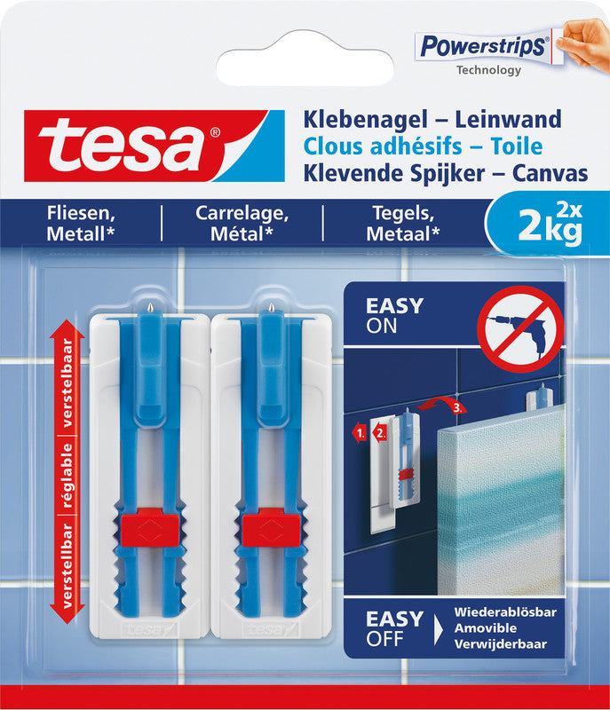 TESA Klebenagel – Kunststoff, Weiss, 12 × 14 × 1,3 cm – 2er-Pack