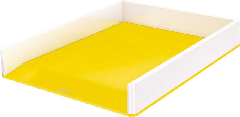 Leitz WOW – Briefkorb für A4/C4, Polystyrol (PS), Weiss/Gelb, Hochglänzend, 267 × 49 × 336 mm