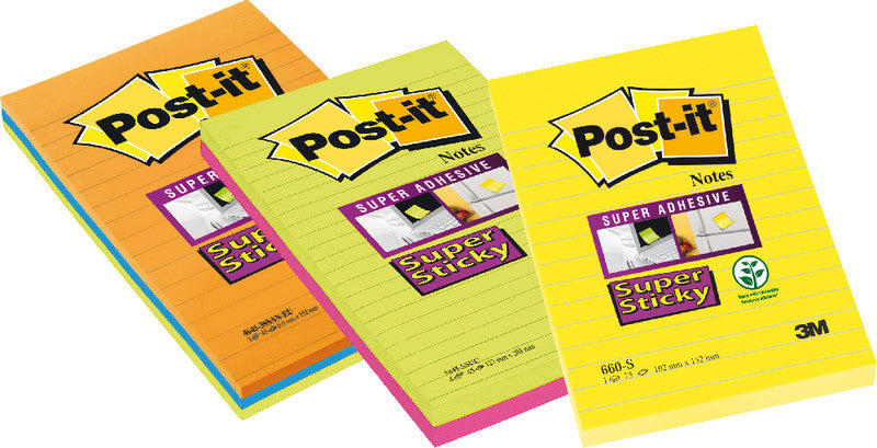 Post-it Super Sticky Haftnotizen – 125×200 mm – sortiert, 2×45 Blatt, liniert, PEFC
