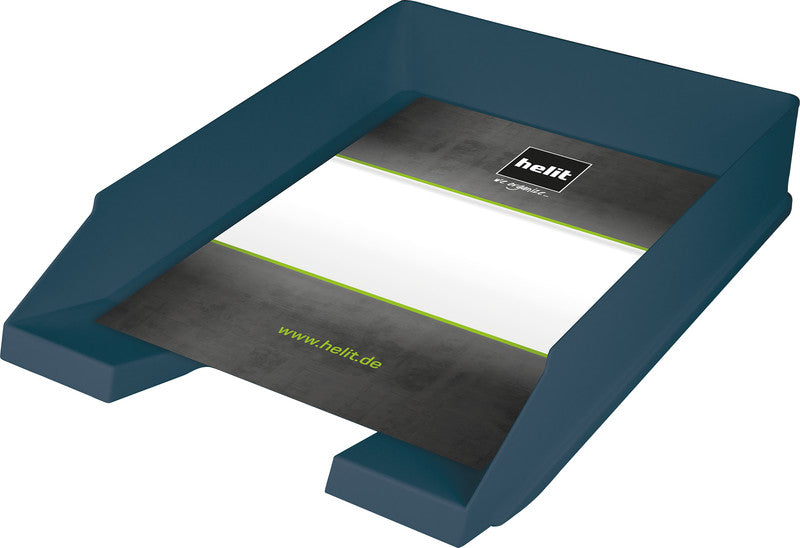 Helit Stapelbarer Briefkorb mit Griffausschnitt, Beschriftungsfeld, matt, blau, B 255 × H 67 × T 345 mm