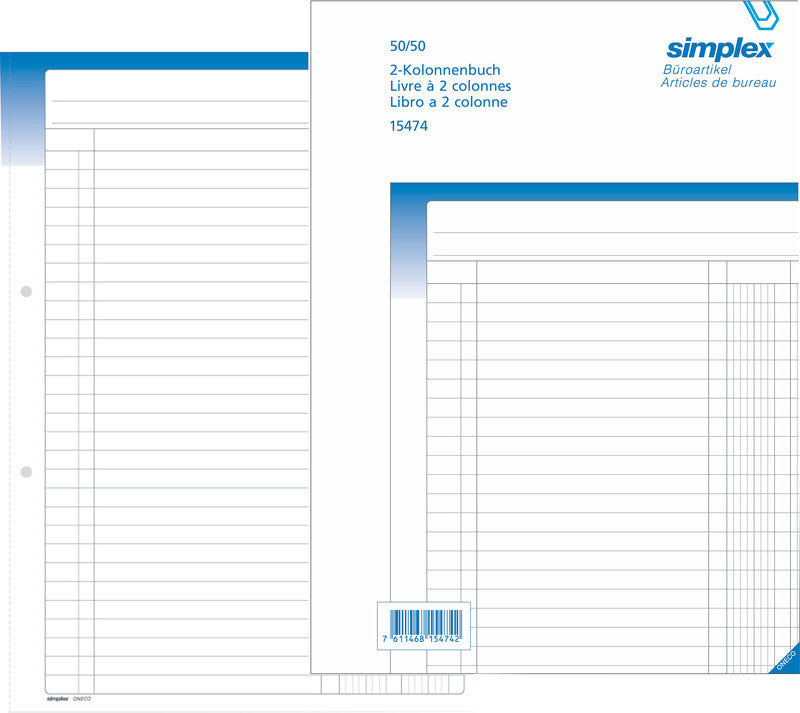 Simplex Durchschreibebuch – Kolonnen, mehrsprachig, 50 Blatt, A4