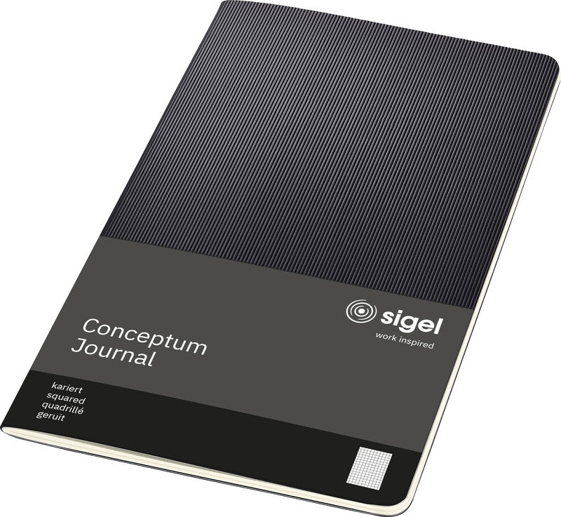 Sigel Notizheft, 135 × 210 mm, kariert, Fadenheftung, Softcover, 64 Seiten, 80 g/m² – schwarz