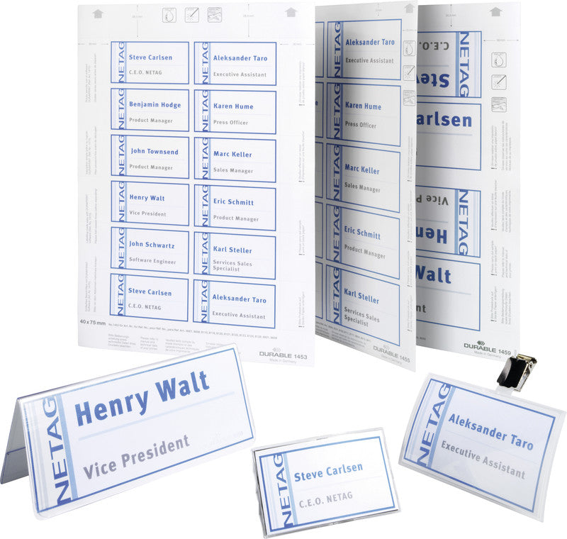Durable Einstecketiketten A4 (75 × 40 mm), 150 g/m², weiss, Papier – für Inkjet, Laser, Kopierer – 240 Karten