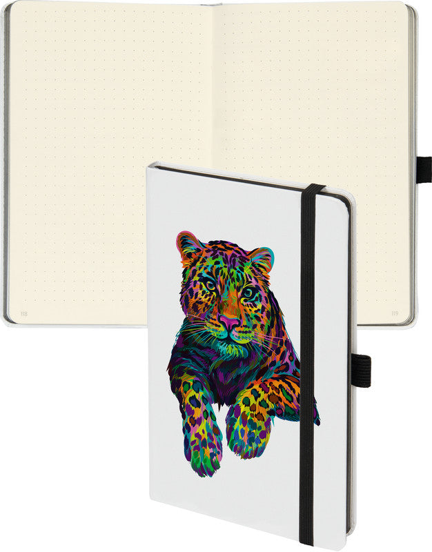 Biella Notizbuch, 125 × 195 mm, punktkariert, Fadenheftung, 192 Seiten, 80 g/m² – mehrfarbig