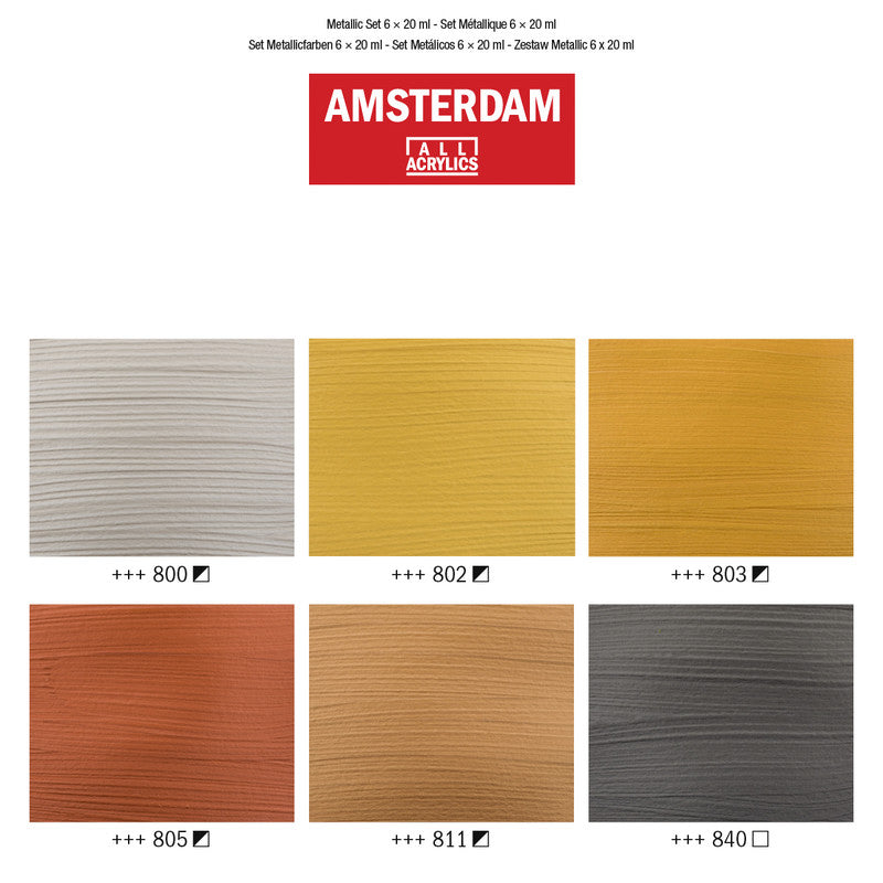 Royal Talens Amsterdam – Acryl Standard – Acrylfarbe – 6 Farben, metallic, 6 × 20 ml