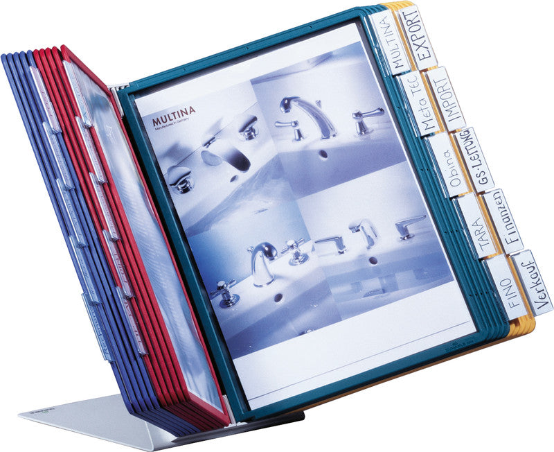 Durable Sichttafelsystem Tischständer – 270 × 395 mm, grau, Metall/Kunststoff, Reiter inkl., scannertauglich