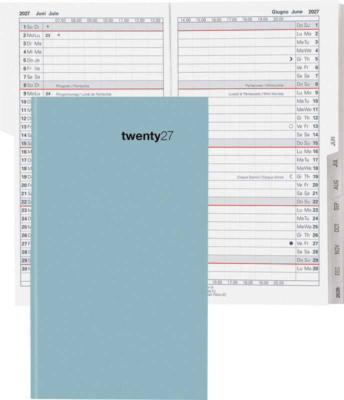 Biella Luzern Agenda – 1 Monat/2 Seiten, geheftet, 8,7 × 15,3 cm, 15 Monate Okt–Dez, salbeigrün, FSC