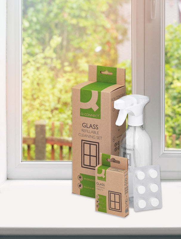 Q-Connect – Glasreiniger Starterset – Flasche 500 ml + 6 Tabs