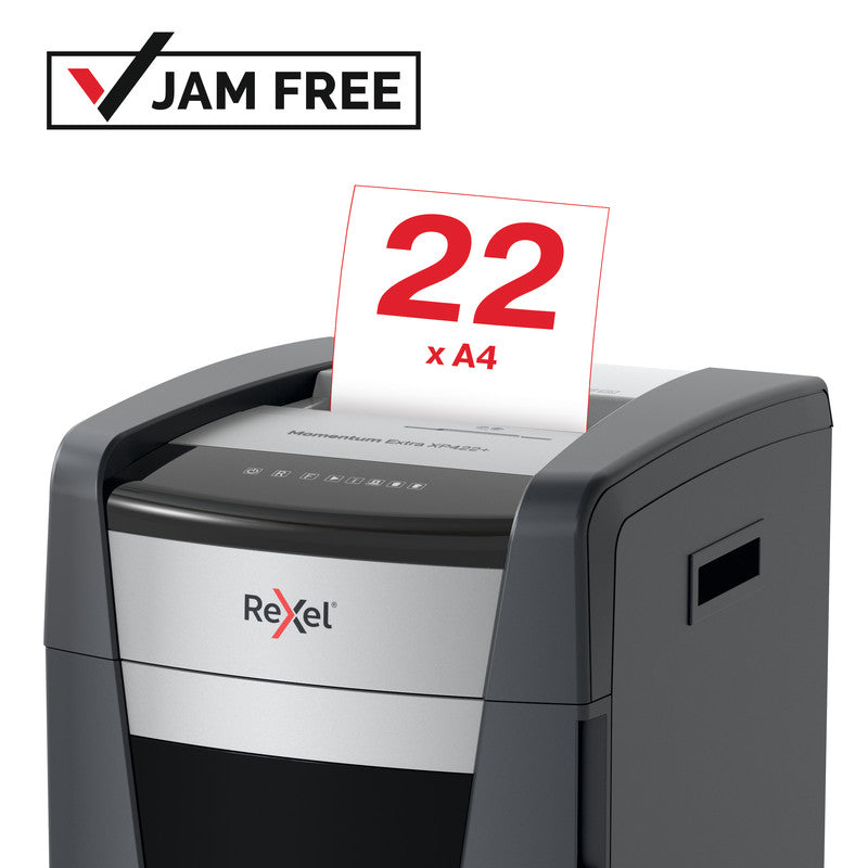 Rexel Momentum XP422+ – Aktenvernichter, DIN P-4, Partikelschnitt 4 × 35 mm, 22 Blatt, 85 l, A4