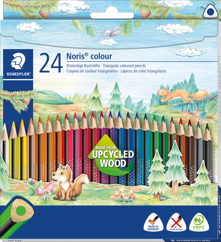 Staedtler Buntstifte Noris colour Upcycling – 24 Farben, im Kartonetui, dreikantig, PEFC