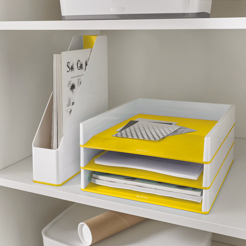 Leitz WOW – Briefkorb für A4/C4, Polystyrol (PS), Weiss/Gelb, Hochglänzend, 267 × 49 × 336 mm