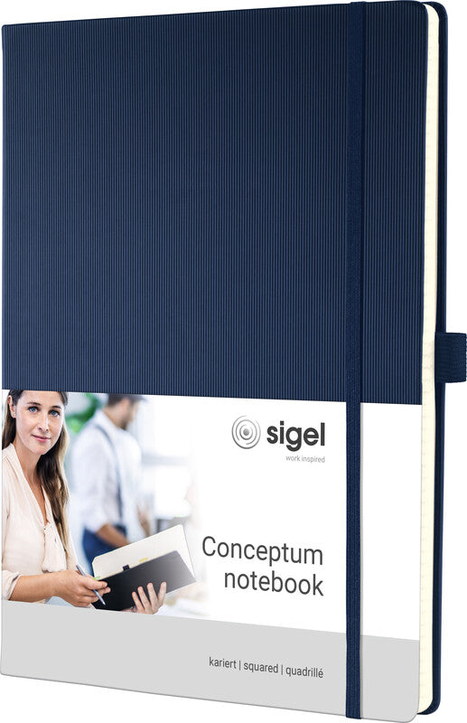 Sigel Notizbuch Conceptum, A4, kariert, Fadenheftung, 194 Seiten, 80 g/m² – dunkelblau