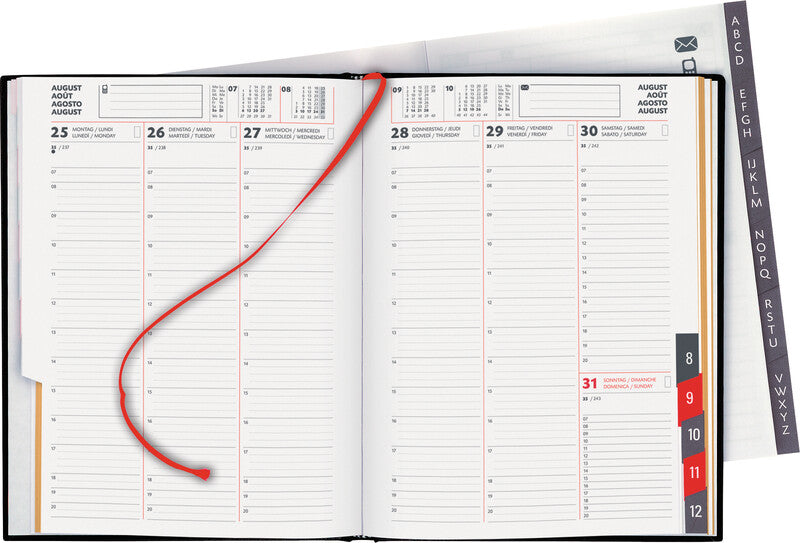 Biella Orario Agenda – 1 Woche/2 Seiten, gebunden, 17,8 × 23,5 cm, 2026, schwarz, FSC