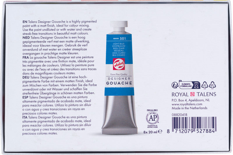 Talens Gouache – Set – 8 Farben, 8 × 20 ml, inkl. Deckweiss