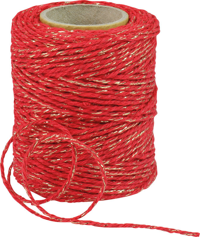 Präsent Baumwollkordel – 2 mm × 50 m, rot/gold