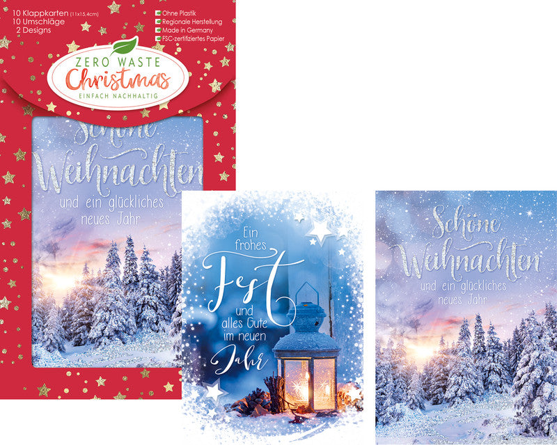 Kurt eulzer Weihnachtsgrusskarte – 110 × 154 mm – mit Umschlägen, Text DE, Karton, 10er Pack