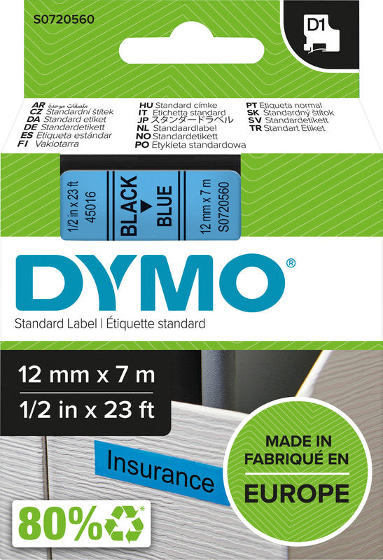 DYMO Textilband – 12 mm × 7 m, blau, schwarz – für LabelPoint 200, 250, 300 und andere