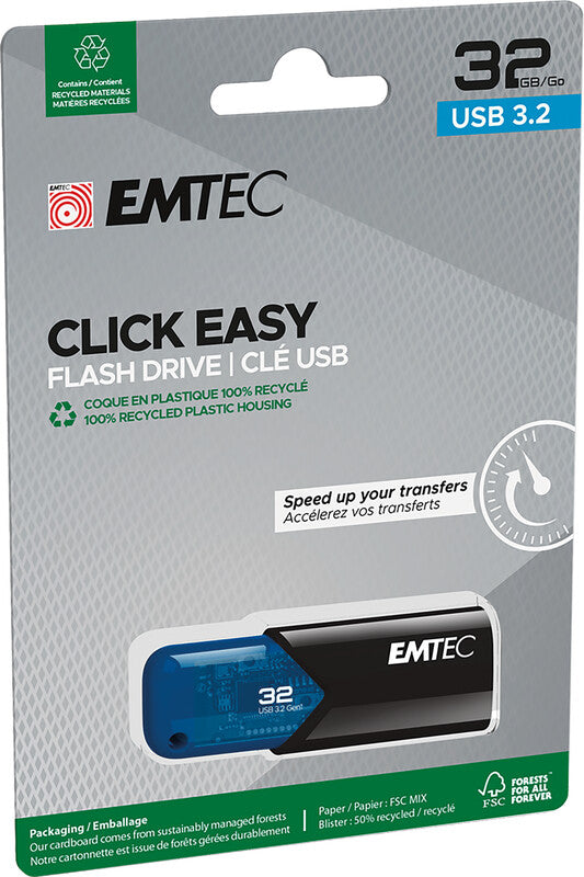 Emtec B110 Click Easy USB-Stick – 32 GB, USB 3.2, recyceltes Gehäuse