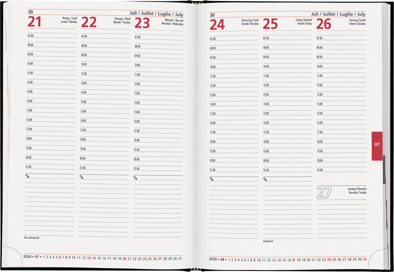 Biella Registra 7 Geschäftsagenda – 1 Woche/2 Seiten, gebunden, 17,2 × 24,0 cm, 2026, schwarz, FSC