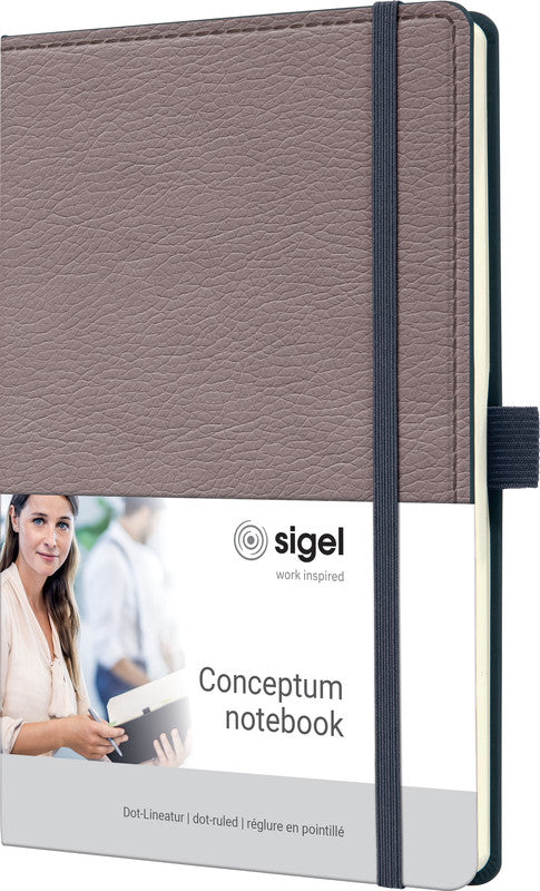 Sigel Notizbuch, 135 × 203 mm, Punktraster, Fadenheftung, 194 Seiten, 80 g/m² – Taupe