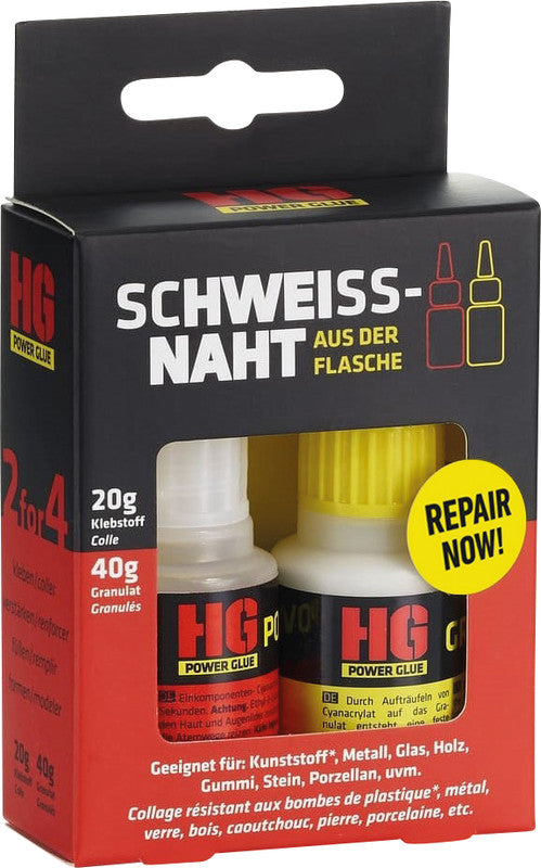 HG Klebstoffe HG Power Glue Klebstoff-Set/Koffer – extra stark, wasserfest, für Industrie, Haushalt, Werkstatt, 20 g + 40 g