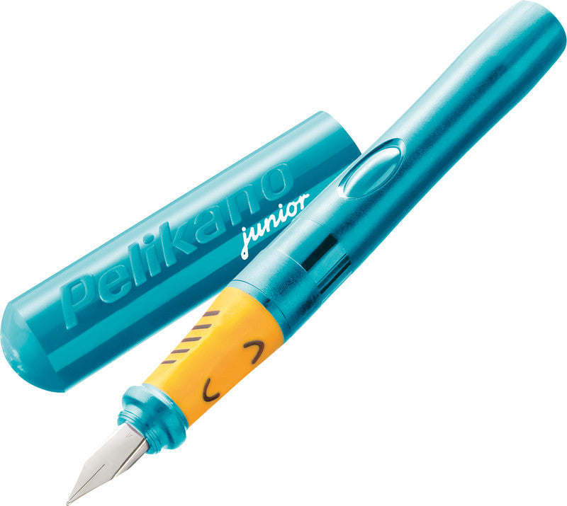 Pelikano junior – L Feder – für Linkshänder – türkis, blau – Patronen