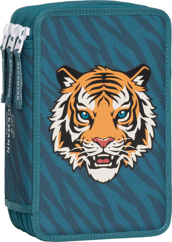 Beckmann Classic 1st Triple – Schüleretui, 3 Klappen, gefüllt (28-teilig), Tiger Stars, 13 × 20,5 × 7 cm