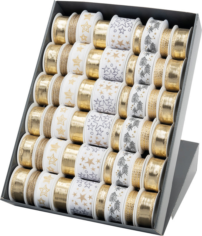 Goldina Geschenkband – Weihnachten – Seidenband, sortiertes Set, 12 × 3 m, 6 × 3,5 m, 30 × 3 m, 6 × 2 m