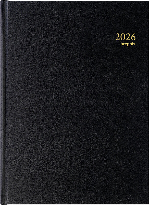 Brepols Bremax 2 Agenda – 1 Tag/2 Seiten, gebunden, 21 × 29 cm, 2026, 1/4-Stunden-Takt, schwarz, FSC
