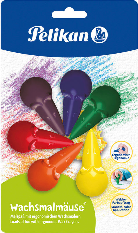 Pelikan Wachsmalstifte Mäuseform – mehrfarbig – 6 Stück – im Blister