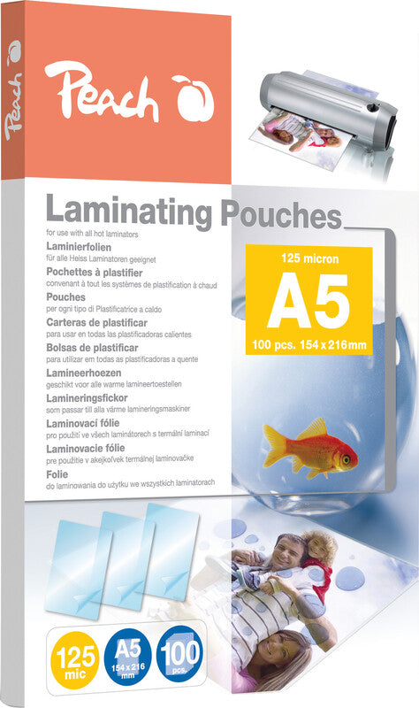 Peach Laminierfolien A5 glänzend – 125 µm, 153 × 216 mm, 100 Stk.