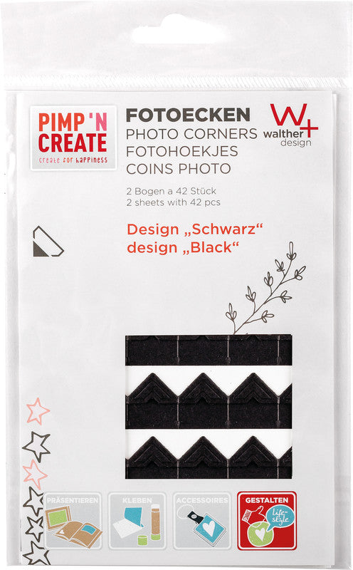 Walther Pimp 'N Create Fotoecken – Blister, permanent, schwarz, lösemittelfrei, für Fotos, Papier