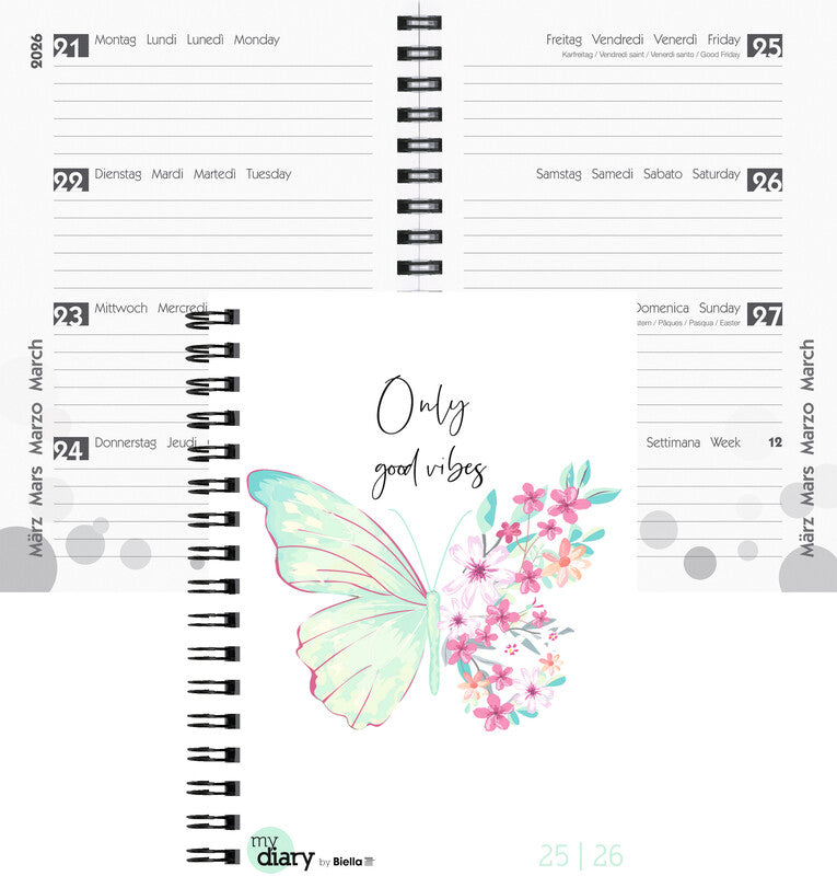 Biella mydiary Schüleragenda – 1 Woche/2 Seiten, Spiralbindung, 12 × 16,5 cm, Aug–Jul, Style, FSC