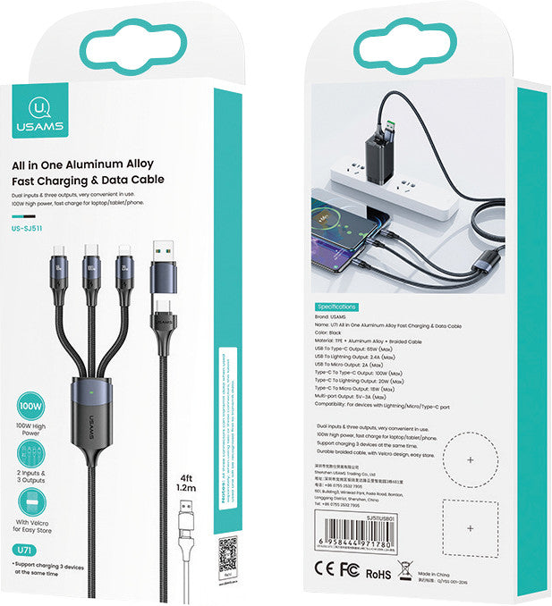 Usams USB-Kabel, Lightning, USB-C, Micro-USB, 1,2 m, für Apple-, USB-C- und Micro-USB-Geräte