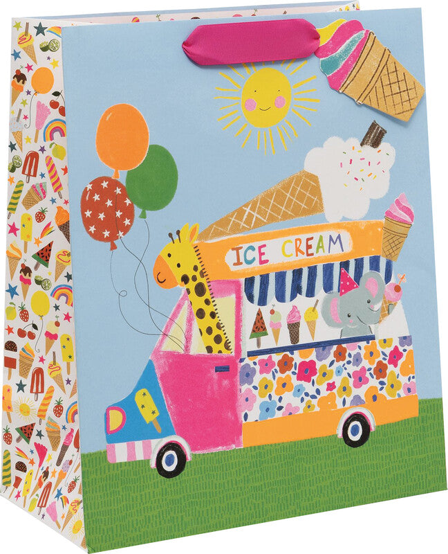 Glick Geschenktasche 'Ice Cream Van' – 26 × 13,5 × 31 cm, Papier, mit Satinband, mehrfarbig, mit Folienprägung