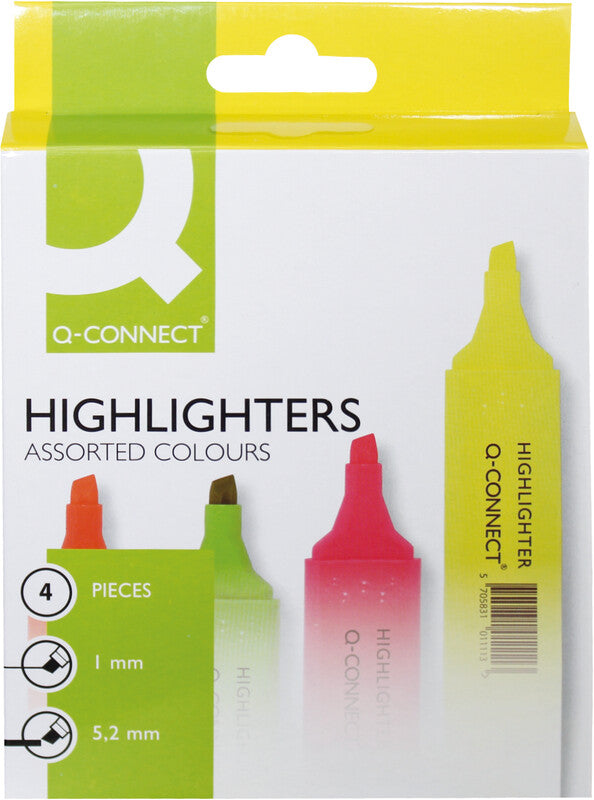 Q-CONNECT Textmarker Set 4 Farben – Keilspitze, 1–5 mm