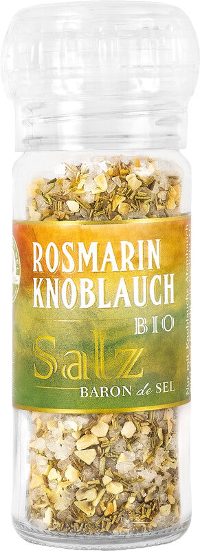 Baron de sel Bio-Gewürzmischung Rosmarin-Knoblauch-Salz in Mühle – 70 g