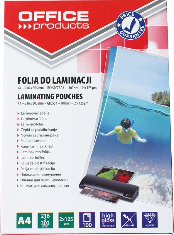 Office products Laminierfolien A4, glänzend – 125 µm, 216 × 303 mm, 100 Stk.