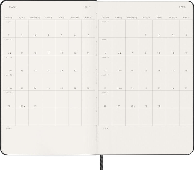 Moleskine Wochenagenda – 1 Woche/1 Seite, gebunden, 13 × 21 cm, Jan–Dez, 2027, schwarz, FSC