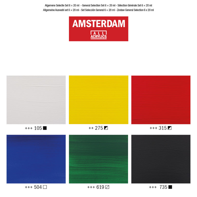 Royal Talens Amsterdam – Acryl Standard – Acrylfarbe – Set – 6 Farben, 6 × 20 ml